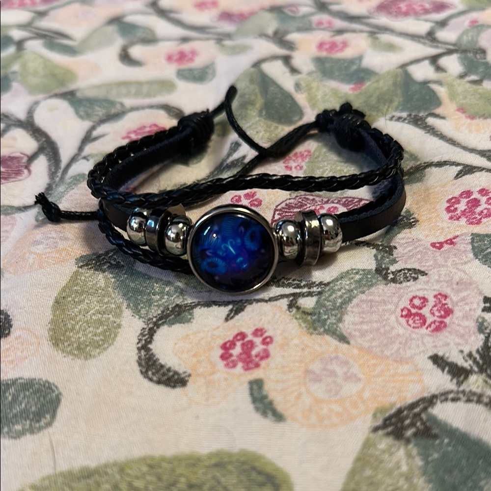 Black Braided Bracelet with Blue Taurus Stone